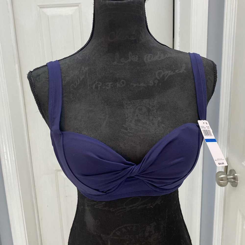 NWT NEW navy blue twisted bra swimsuit 32D 34DD
